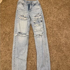 American Eagle Outfitters Light Blue Distressed Straight Leg Jeans